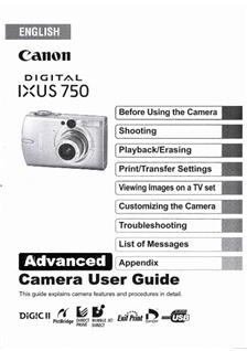 Canon Digital Ixus 750 manual. Camera Instructions.